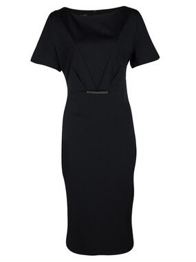 Classic Black Sheath Dress with Decorative Bar